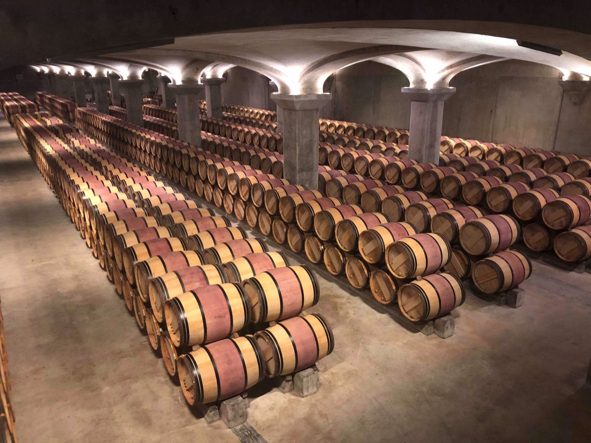 Bodega tradicional con barricas de roble en Borgoña