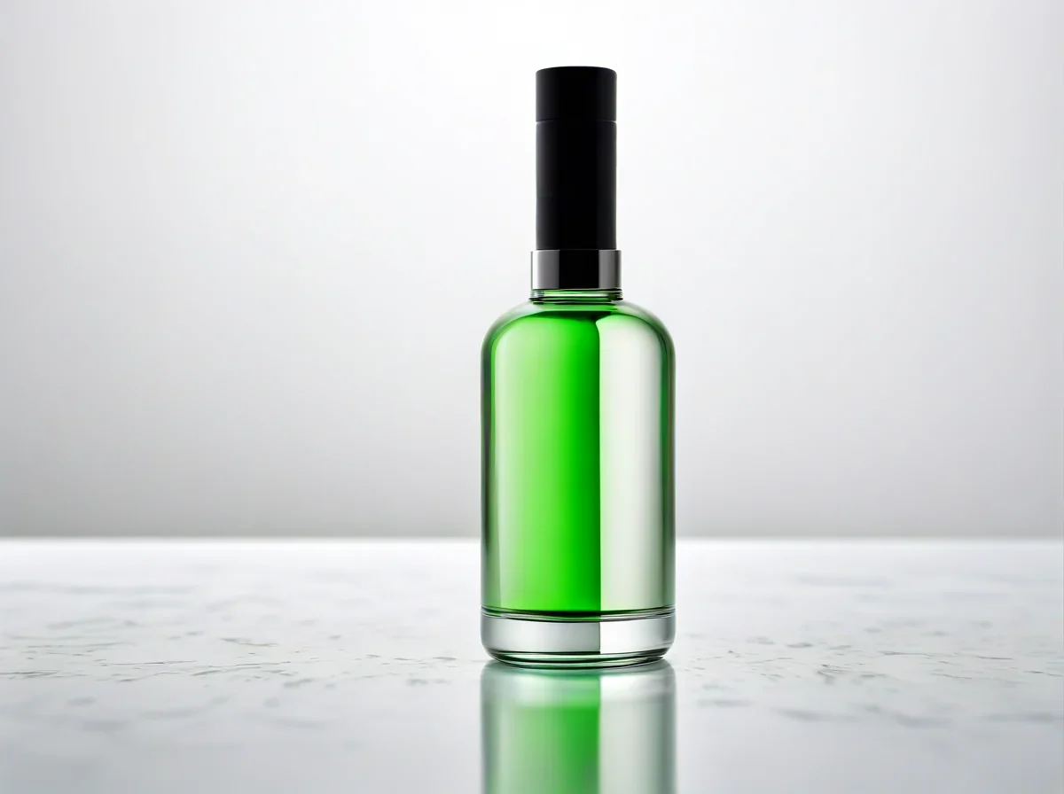 Klare Glas-Serumflasche mit Pipette auf einer weißen Marmoroberfläche