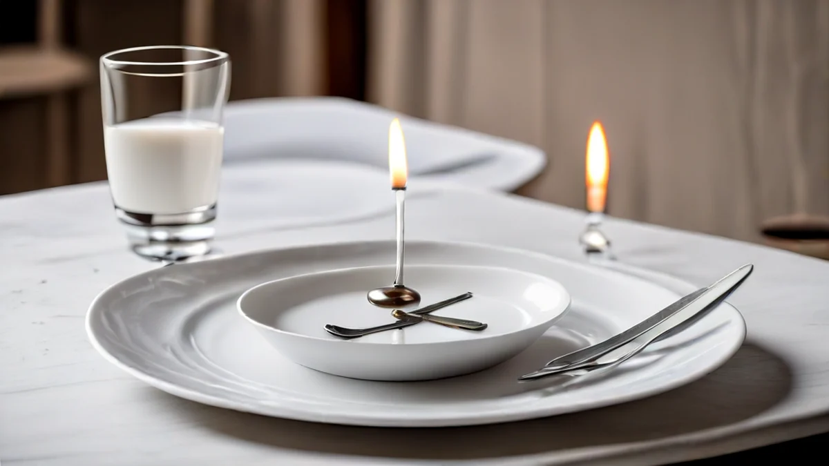 A table set for a romantic dinner with candles, flowers, and a centerpiece.