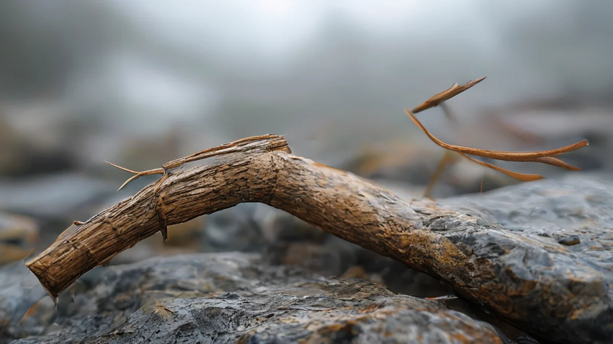 A stick with a textured surface, used for climbing or hiking.