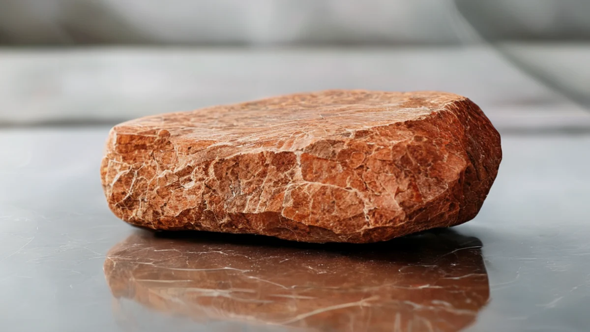 Un morceau de stone sable avec une surface rugueuse et des formations géologiques naturelles.